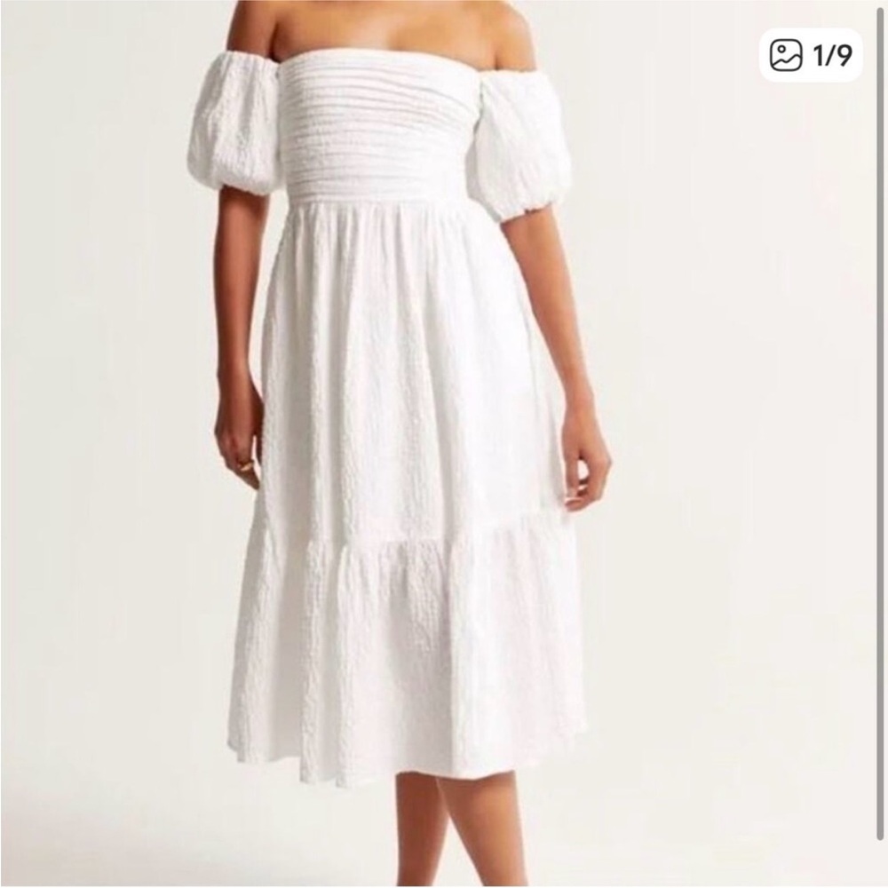 Abercrombie Emerson Seersucker Off The Shoulder Midi Dress White